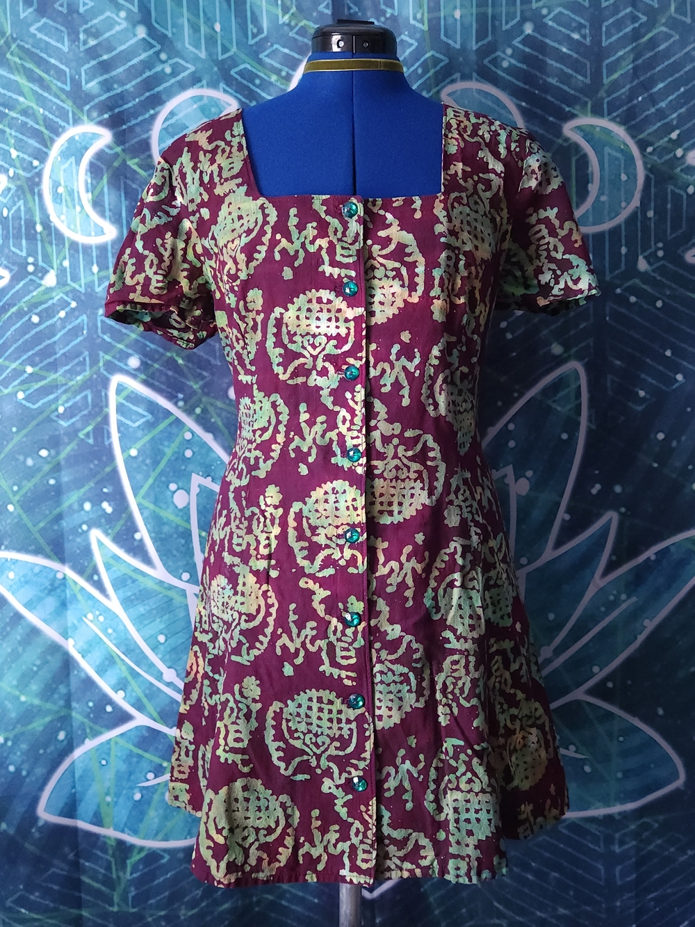 Batik Mini Skater Dress - Handmade Cottagecore Y2K Boho